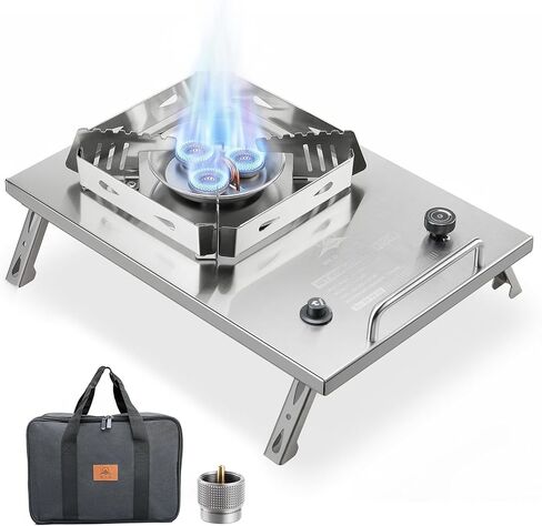 Camping Stove, Portable Foldable Stainless Steel Windproof Gas Stove with Electronic Ignition, Adjustable Flame, 25591 BTU Output, Includes Carry Bag, for IGT Table, Outdoor, Camping & Party Cooking in Saudi Arabia