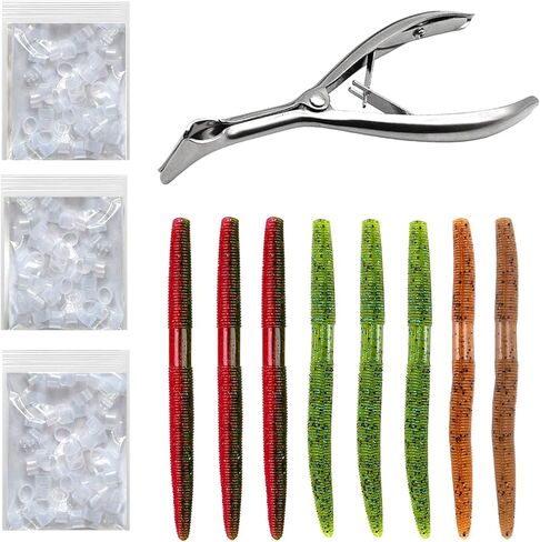 Wacky Worm O-Ring Tool Kit with Stainless Steel Wacky Rig Pliers-180PCS Heavy Duty Silicone Bait Protector+8 Bonus Worms-Prevents Bass Ripping, Quick Install Tool for Senko Neko Finesse Rig in Saudi Arabia