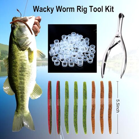Wacky Worm O-Ring Tool Kit with Stainless Steel Wacky Rig Pliers-180PCS Heavy Duty Silicone Bait Protector+8 Bonus Worms-Prevents Bass Ripping, Quick Install Tool for Senko Neko Finesse Rig in Saudi Arabia