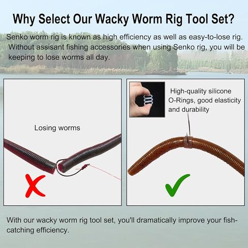 Wacky Worm O-Ring Tool Kit with Stainless Steel Wacky Rig Pliers-180PCS Heavy Duty Silicone Bait Protector+8 Bonus Worms-Prevents Bass Ripping, Quick Install Tool for Senko Neko Finesse Rig in Saudi Arabia
