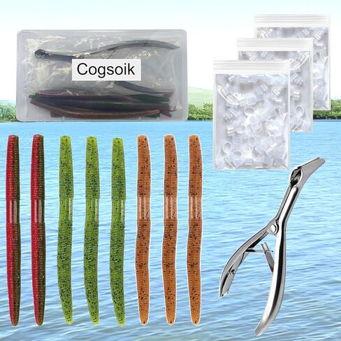 Wacky Worm O-Ring Tool Kit with Stainless Steel Wacky Rig Pliers-180PCS Heavy Duty Silicone Bait Protector+8 Bonus Worms-Prevents Bass Ripping, Quick Install Tool for Senko Neko Finesse Rig in Saudi Arabia
