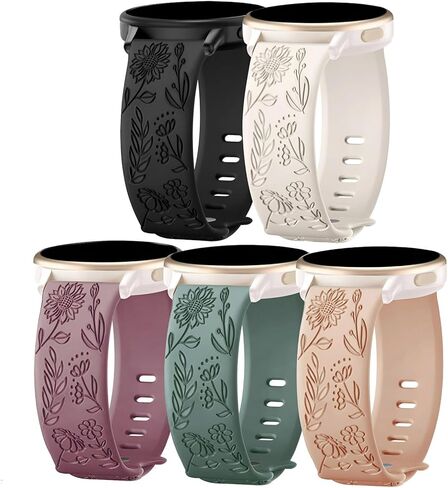 5 Pack Floral Engraved 20mm Watch Bands Compatible with Garmin Vivoactive 6/Vivoactive 5/3/3 Music, Soft Silicone Sport Wristband Straps for Garmin Venu SQ/Forerunner 55/165/245 Women in Saudi Arabia
