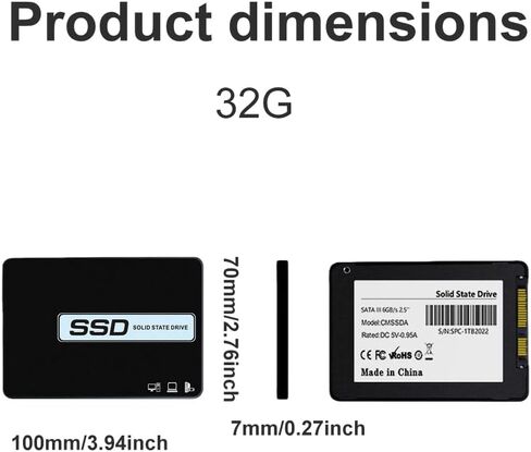 SSD داخلي 32G SATA III، محرك أقراص الحالة الصلبة 2.5 بوصة بسرعة 550 ميجابايت/ثانية، NAND ثلاثي الأبعاد، ترقية القرص الصلب للكمبيوتر المحمول، الكمبيوتر المكتبي، الكل في واحد in Saudi Arabia