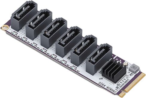 Naroote 6 Port Expansion Card, PCIe 3 Controller Adapter, Heat Sink Support Expansion Controller with 6Gbps Speed, Ideal for NAS Storage Upgrade & in Saudi Arabia