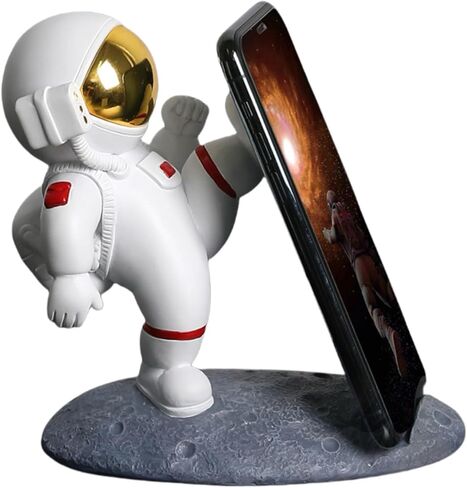 Astronaut Phone Stand for Desk Resin Spaceman Figurines Phone Holder White Gold Statue Kawaii Desk Accessories in Saudi Arabia