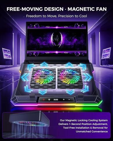 وسادة تبريد للكمبيوتر المحمول ChillCore 2 قابلة للفصل RGB للألعاب، تبريد سريع لأجهزة الكمبيوتر المحمول مقاس 15.6-19.3 بوصة، تحكم في السرعة المتغيرة، 8 ارتفاعات قابلة للتعديل - K6 RGB in Kuwait