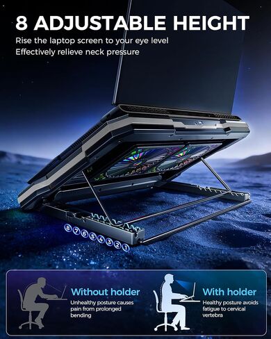 وسادة تبريد للكمبيوتر المحمول ChillCore 2 قابلة للفصل RGB للألعاب، تبريد سريع لأجهزة الكمبيوتر المحمول مقاس 15.6-19.3 بوصة، تحكم في السرعة المتغيرة، 8 ارتفاعات قابلة للتعديل - K6 RGB in Kuwait