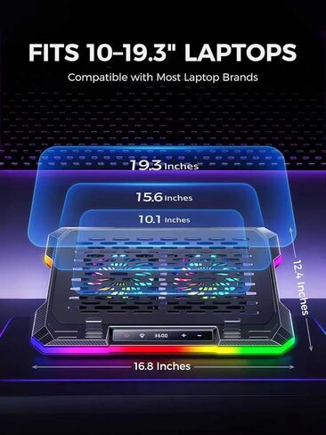 وسادة تبريد للكمبيوتر المحمول ChillCore 2 قابلة للفصل RGB للألعاب، تبريد سريع لأجهزة الكمبيوتر المحمول مقاس 15.6-19.3 بوصة، تحكم في السرعة المتغيرة، 8 ارتفاعات قابلة للتعديل - K6 RGB in Kuwait