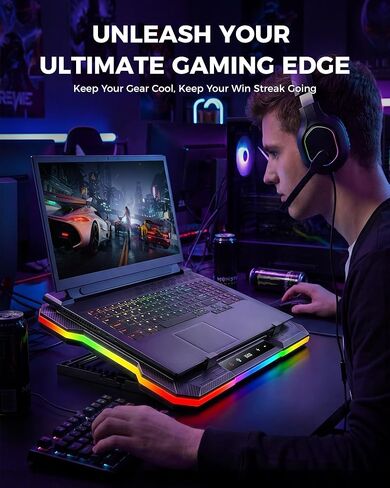 وسادة تبريد للكمبيوتر المحمول ChillCore 2 قابلة للفصل RGB للألعاب، تبريد سريع لأجهزة الكمبيوتر المحمول مقاس 15.6-19.3 بوصة، تحكم في السرعة المتغيرة، 8 ارتفاعات قابلة للتعديل - K6 RGB in Kuwait