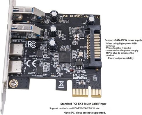 Type C USB 3.2 Gen1 5Gbps PCIE Card Adapter PCI Express Board 2xUSB A Port+2xType-C Port/USB3.2 PCI-E Expansion Card in Saudi Arabia