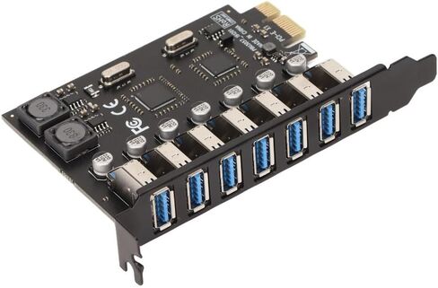 بطاقة توسيع PCIe إلى USB 3.0 7 منافذ - بطاقة نقل بيانات بسرعة 5 جيجابت في الثانية لنظام التشغيل Windows، شريحة VIA مع أجهزة USB 2.0 و1.1 متوافقة مع الإصدارات السابقة in Kuwait