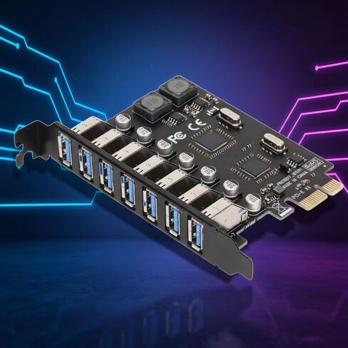 بطاقة توسيع PCIe إلى USB 3.0 7 منافذ - بطاقة نقل بيانات بسرعة 5 جيجابت في الثانية لنظام التشغيل Windows، شريحة VIA مع أجهزة USB 2.0 و1.1 متوافقة مع الإصدارات السابقة in Kuwait