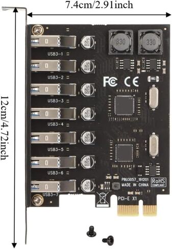 بطاقة توسيع PCIe إلى USB 3.0 7 منافذ - بطاقة نقل بيانات بسرعة 5 جيجابت في الثانية لنظام التشغيل Windows، شريحة VIA مع أجهزة USB 2.0 و1.1 متوافقة مع الإصدارات السابقة in Kuwait