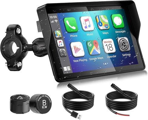 2026 YZW GPS Carplay 5 بوصة للدراجات النارية مع TPMS، CarPlay اللاسلكي وAndroid Auto، نظام تحديد المواقع GPS، يدعم البلوتوث، Siri، مساعد Google، التحكم بالصوت، USB، IP69K HD شاشة لمس مقاومة للماء in Kuwait