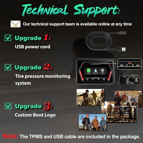 2026 YZW GPS Carplay 5 بوصة للدراجات النارية مع TPMS، CarPlay اللاسلكي وAndroid Auto، نظام تحديد المواقع GPS، يدعم البلوتوث، Siri، مساعد Google، التحكم بالصوت، USB، IP69K HD شاشة لمس مقاومة للماء in Kuwait