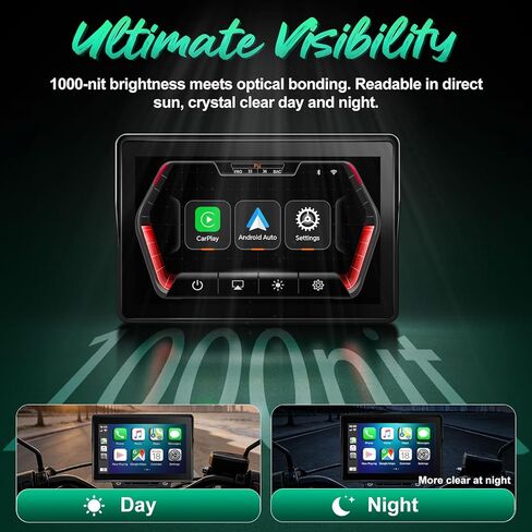 2026 YZW GPS Carplay 5 بوصة للدراجات النارية مع TPMS، CarPlay اللاسلكي وAndroid Auto، نظام تحديد المواقع GPS، يدعم البلوتوث، Siri، مساعد Google، التحكم بالصوت، USB، IP69K HD شاشة لمس مقاومة للماء in Kuwait