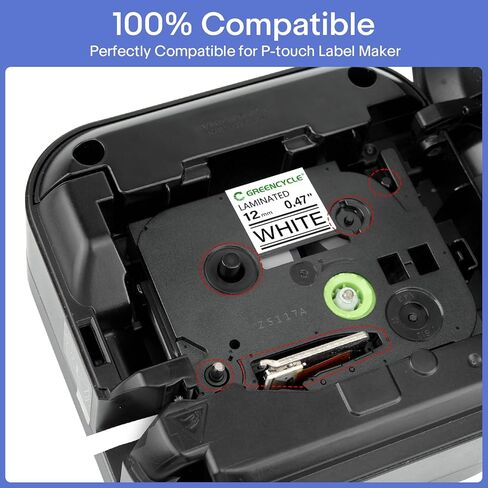 GREENCYCLE TZe2312PK Label Maker Tape TZe-231 12mm 0.47 Laminated White Compatible for Brother P Touch TZ-231 TZe TZ 1/2 inch Black on White Label Tape for PT-D200 D210 H110 in Saudi Arabia