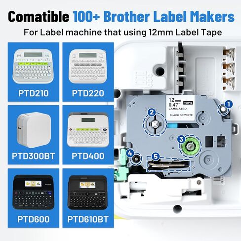 12mm 0.47" Laminated White Tape Replacement for TZe TZ Tape Brother Label Maker Tape TZe-231 TZ-231 Compatible with Brother Ptouch PTD220 PTD210, 5-Pack in Saudi Arabia