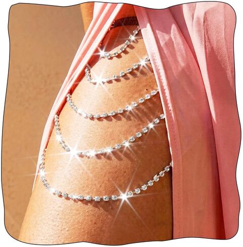 Reetan Boho Crystal Leg Chains Rhinestone Body Chain Rave Party Thigh Chain Body Jewelry Accessories for Women and Girls in Saudi Arabia