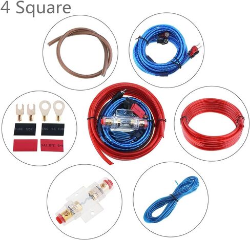 مجموعة أسلاك أمبير، مجموعة واحدة 350 كور 4 مربعات PVC + الألومنيوم المغطى بالنحاس، مضخم طاقة السيارة، خط الصوت، مكبر الصوت، كابلات الطاقة مع بدلة فيوز وحامل فيوز 60 أمبير in Saudi Arabia