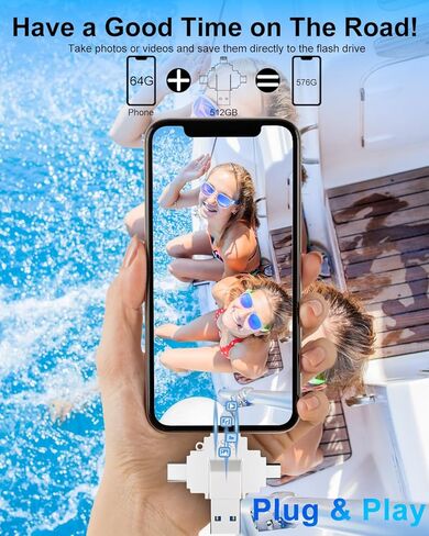 عصا صور بسعة 512 جيجابايت معتمدة من MFi لمحرك أقراص فلاش iPhone، محرك أقراص إبهام للتخزين الخارجي 4 في 1 لنسخ احتياطي لصور وفيديوهات iPhone، محركات أقراص فلاش USB C لأجهزة iPhone/iPad/Android/PC/MAC in Kuwait
