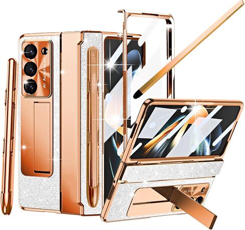 for Samsung Galaxy Z Fold 7 Case with Pastable S Pen Holder & Stylus, Women Girls Glitter Bling Leather Case One-piece Screen Protector Kickstand All-Round Protection Cover for Z Fold 7 Pink in Kuwait