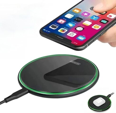 15W Fast Wireless Charger Pad for iPhone 17 16 15 14 13 12 Pro Max Samsung Galaxy S24 S23 S22 S20 Xiaomi Wireless Charging Dock Station (Black with Cable) in Kuwait