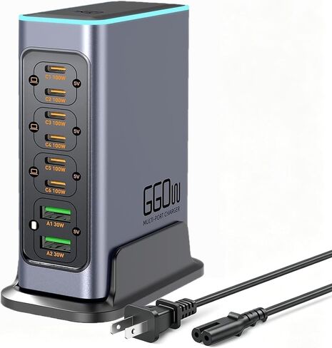 كتلة شاحن سريع USB C بقدرة 660 واط، محطة شحن 8 منافذ GaN، محطة شحن سريعة بمنفذ PD 100 واط لأجهزة متعددة، شاحن حائط للكمبيوتر المحمول متوافق مع MacBook وiPhone 17 وiPad إلخ in Kuwait