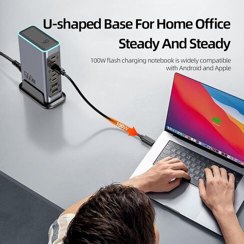كتلة شاحن سريع USB C بقدرة 660 واط، محطة شحن 8 منافذ GaN، محطة شحن سريعة بمنفذ PD 100 واط لأجهزة متعددة، شاحن حائط للكمبيوتر المحمول متوافق مع MacBook وiPhone 17 وiPad إلخ in Kuwait