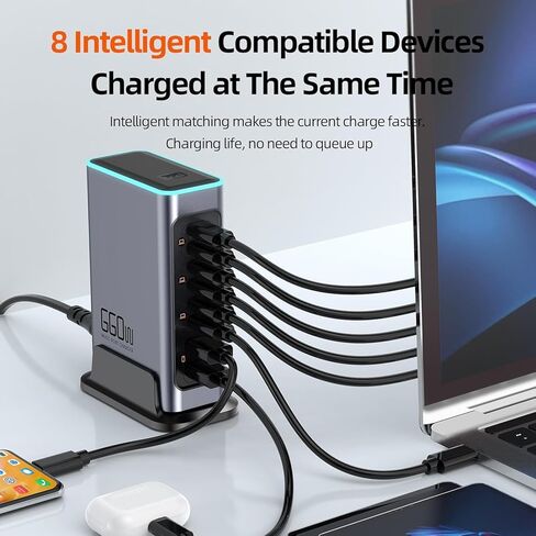 كتلة شاحن سريع USB C بقدرة 660 واط، محطة شحن 8 منافذ GaN، محطة شحن سريعة بمنفذ PD 100 واط لأجهزة متعددة، شاحن حائط للكمبيوتر المحمول متوافق مع MacBook وiPhone 17 وiPad إلخ in Kuwait