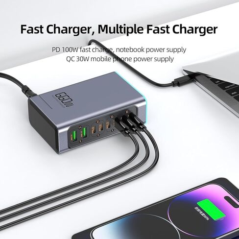كتلة شاحن سريع USB C بقدرة 660 واط، محطة شحن 8 منافذ GaN، محطة شحن سريعة بمنفذ PD 100 واط لأجهزة متعددة، شاحن حائط للكمبيوتر المحمول متوافق مع MacBook وiPhone 17 وiPad إلخ in Kuwait