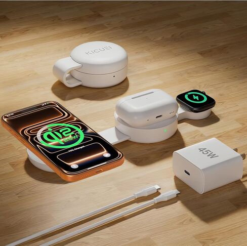 3 in 1 Charging Station for Apple Multiple Devices, Qi2.2 25W Foldable Magnetic Fast Wireless Charger Dock, Travel Charging Pad for iPhone 17/16-12 Series, Apple Watch, AirPods (45W Adapter Included) in Kuwait