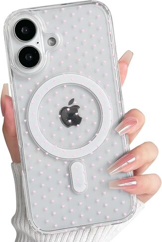 NITITOP Compatible with iPhone 13/14 Case Cute Clear Magnetic Compatible with MagSafe Love Hearts for Women Girls Soft TPU Hard PC Back Shockproof Protective Cover - White Heart in Kuwait