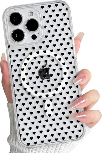 NITITOP Compatible with iPhone 13/14 Case Cute Clear Magnetic Compatible with MagSafe Love Hearts for Women Girls Soft TPU Hard PC Back Shockproof Protective Cover - White Heart in Saudi Arabia