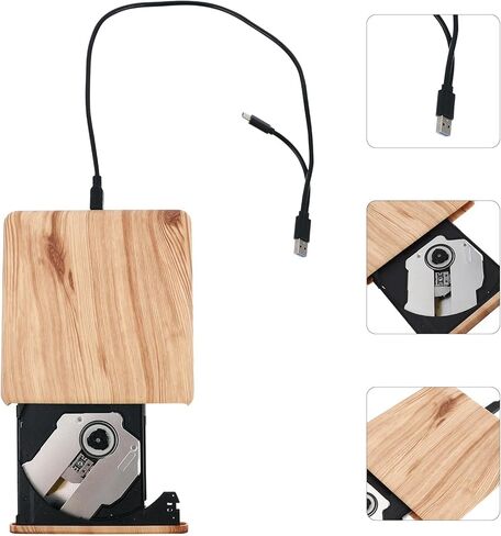 balacoo External DVD CD Burner USB 3.0 Type-c Optical Drive Portable Player for Laptop Desktop Computers with Wood Grain Design in Saudi Arabia