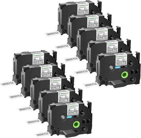 GREENCYCLE 18mm Label Maker Tape Compatible for Brother P-Touch TZe-241 18mm 0.7'' Laminated White TZ-241 TZe241 Black on White TZe TZ Tape for Ptouch PT-D400 D410 D600 D610BT P700 P750W, 10 Pack in Saudi Arabia