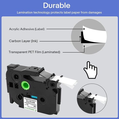 GREENCYCLE 18mm Label Maker Tape Compatible for Brother P-Touch TZe-241 18mm 0.7'' Laminated White TZ-241 TZe241 Black on White TZe TZ Tape for Ptouch PT-D400 D410 D600 D610BT P700 P750W, 10 Pack in Saudi Arabia