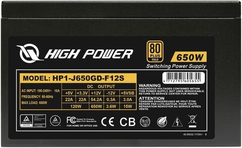 مزود طاقة كمبيوتر عالي الطاقة 80 بلس ذهبي معتمد - 650 واط PSU، طاقة مستمرة ATX 12V V2.3/EPS Active PFC مع مروحة هادئة 120 مم، أداء موثوق وكفاءة عالية in Kuwait