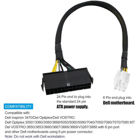 24 Pin to 6 Pin ATX Power Adapter Cable Compatible with Computer Motherboards for 3650 3040 7040 30cm Length 18AWG Tinned Copper Wire in Saudi Arabia