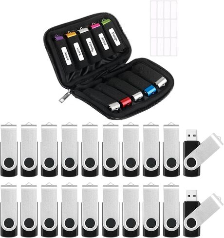 Flash Drive Case USB Storage Case with 4GB Thumb Drives 20 Pack, Portable Travel Electronics Bag USB Memory Stick Holder Computer Accessories Small Carrying Case with 12 Flash Drive Labels in Saudi Arabia