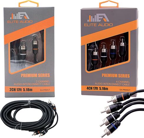 حزمة كبل RCA من سلسلة Elite Audio Subwoofer ومكبر الصوت Amp Premium: 1x 4-Channel 17 ft & 1x 2-Channel 17 ft RCA Cables لتركيب صوت السيارة in Kuwait