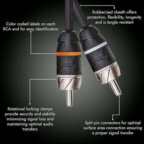 حزمة كبل RCA من سلسلة Elite Audio Subwoofer ومكبر الصوت Amp Premium: 1x 4-Channel 17 ft & 1x 2-Channel 17 ft RCA Cables لتركيب صوت السيارة in Kuwait