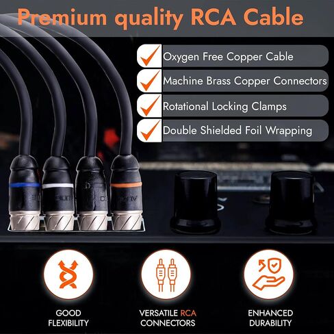 حزمة كبل RCA من سلسلة Elite Audio Subwoofer ومكبر الصوت Amp Premium: 1x 4-Channel 17 ft & 1x 2-Channel 17 ft RCA Cables لتركيب صوت السيارة in Kuwait