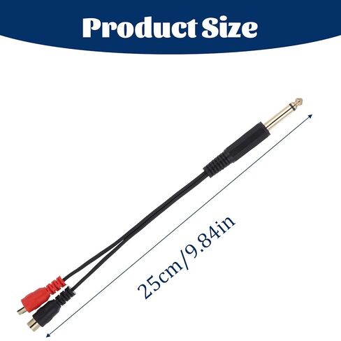 6.35mm to 2RCA Y-Adapter Splitter Cable, 6.35mm 1/4 inch Mono TS Male to Dual RCA Female Y Splitter Plug Adapter, Audio Converter Cable for Amplifier Audio Receiver, Gold Plated 10 Inch in Saudi Arabia