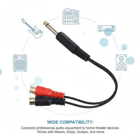6.35mm to 2RCA Y-Adapter Splitter Cable, 6.35mm 1/4 inch Mono TS Male to Dual RCA Female Y Splitter Plug Adapter, Audio Converter Cable for Amplifier Audio Receiver, Gold Plated 10 Inch in Saudi Arabia