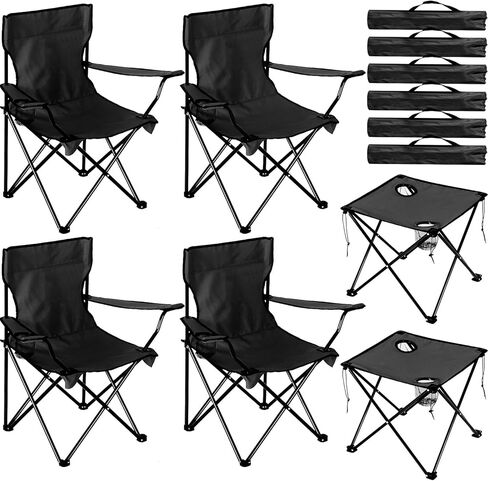 FairySandy 6 Pcs Camping Chairs with Table Heavy Duty Folding Chairs for Outside Camping Table Lawn Foldable Chair with Cup Holders Storage Bags Portable Sports Chairs for Adult Outdoor Travel (Black) in Saudi Arabia