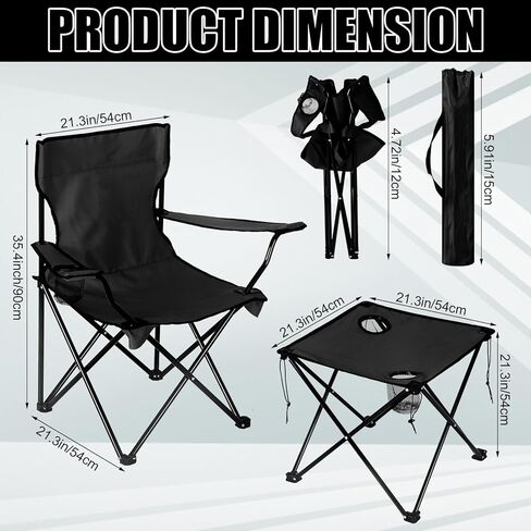 FairySandy 6 Pcs Camping Chairs with Table Heavy Duty Folding Chairs for Outside Camping Table Lawn Foldable Chair with Cup Holders Storage Bags Portable Sports Chairs for Adult Outdoor Travel (Black) in Saudi Arabia