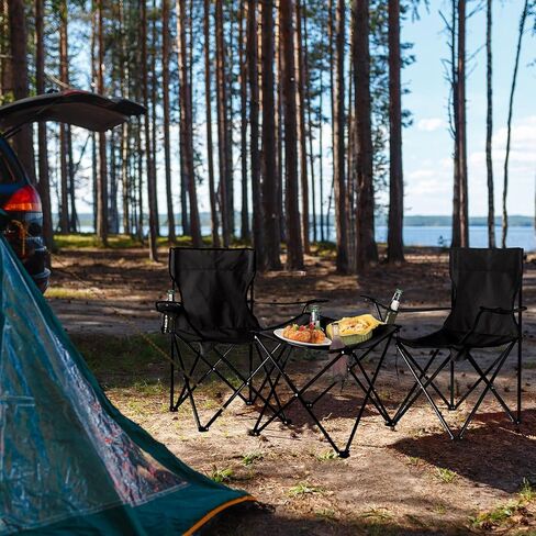 FairySandy 6 Pcs Camping Chairs with Table Heavy Duty Folding Chairs for Outside Camping Table Lawn Foldable Chair with Cup Holders Storage Bags Portable Sports Chairs for Adult Outdoor Travel (Black) in Saudi Arabia