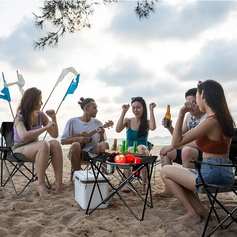 FairySandy 6 Pcs Camping Chairs with Table Heavy Duty Folding Chairs for Outside Camping Table Lawn Foldable Chair with Cup Holders Storage Bags Portable Sports Chairs for Adult Outdoor Travel (Black) in Saudi Arabia