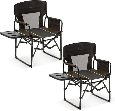 Folding Camping Chair for Adults Outdoor, 400lb Heavy Duty Directors Chair Foldable w/Side Table for Sideline Sports, Fishing, Patio, Lawn, Picnic, Beach, 2-Pack Brown in Saudi Arabia